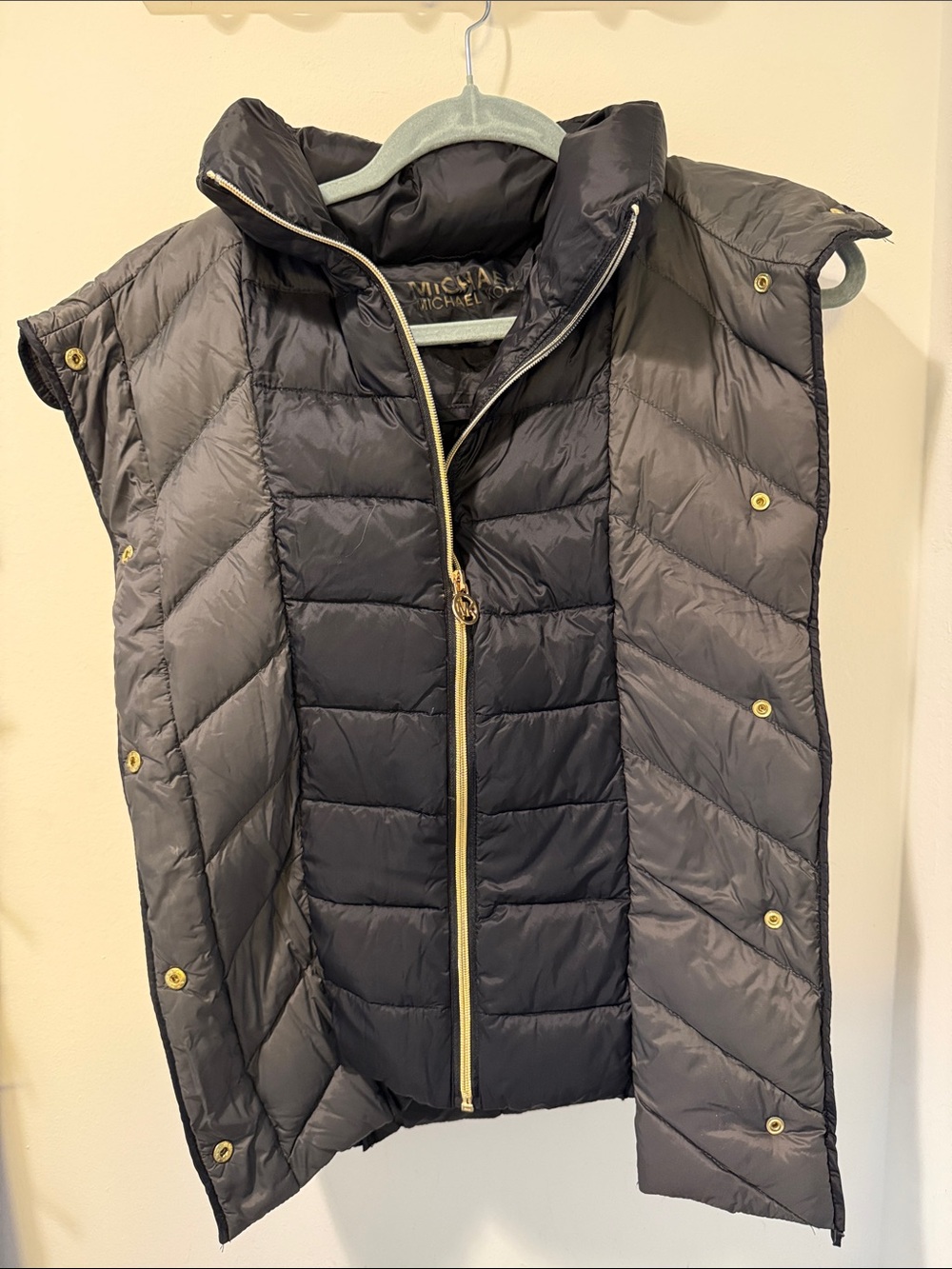 Michael Kors Two-Tone Quilted Puffer Vest with Gold Hardware
